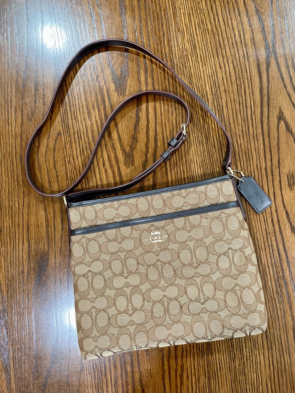 Coach Crossbody Bag in Khaki and Brown Signature Canvas